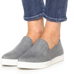 VINCE Pierce Denim Pointed Loafer Size 9.5 Grey Denim NWOB